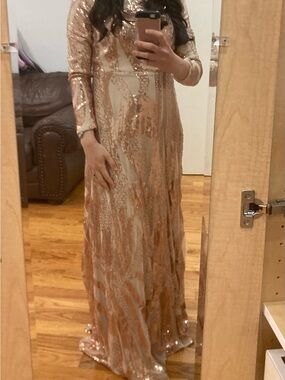 Gold Sequin Maxi Dress gown with Long Sleeves